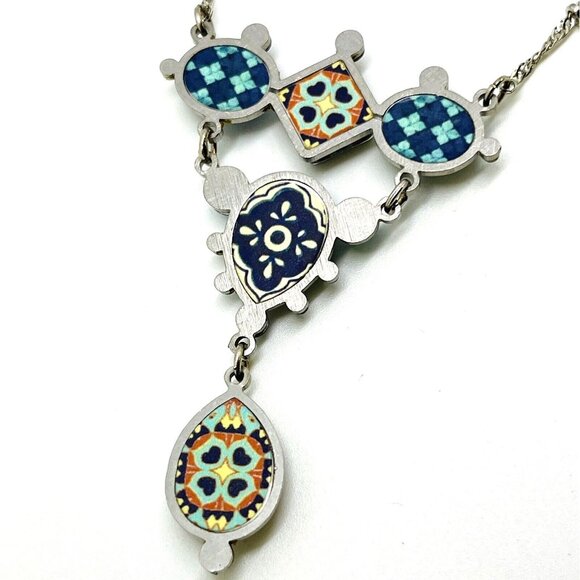Boho Yoolie Necklace Mothers Day Gift Turquoise Color Crystal Blue Pattern Chain - Picture 5 of 11